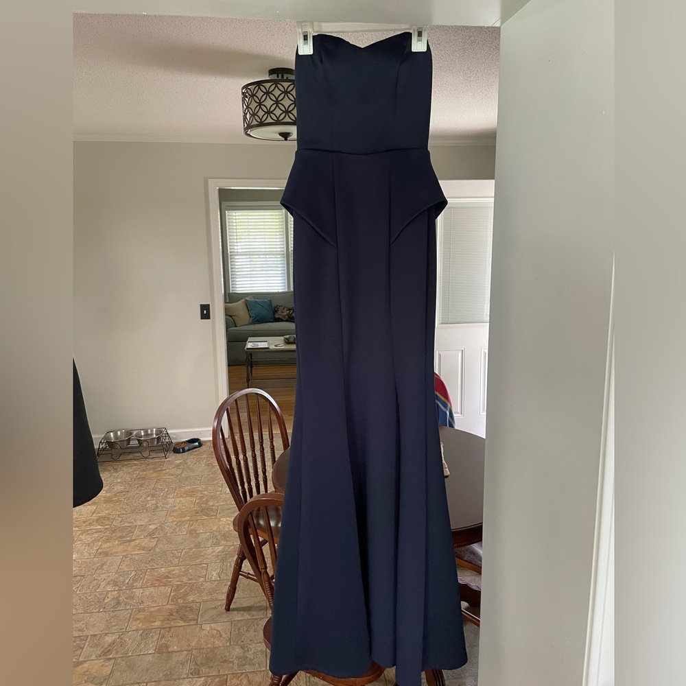 Speechless Blue Strapless Peplum Gown